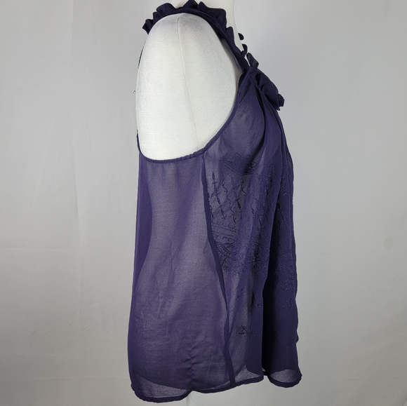 Yaya Nom de Plume Purple Sheer Top medium Anthropologie - Picture 3 of 6